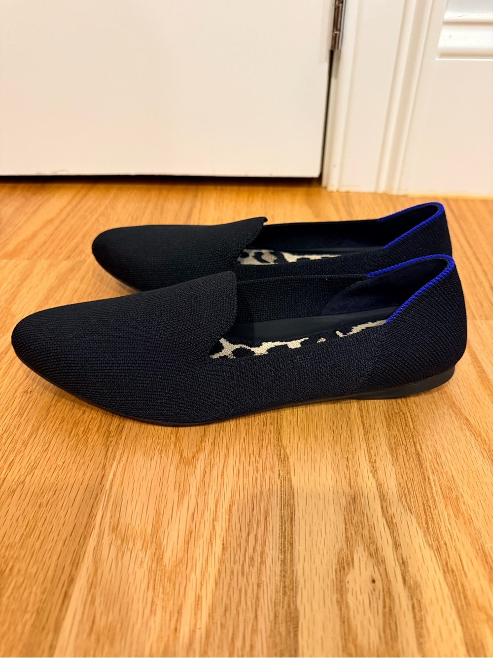 Rothy's The Almond Black Slip-On Loafers with Blue Trim - Picture 8 of 14